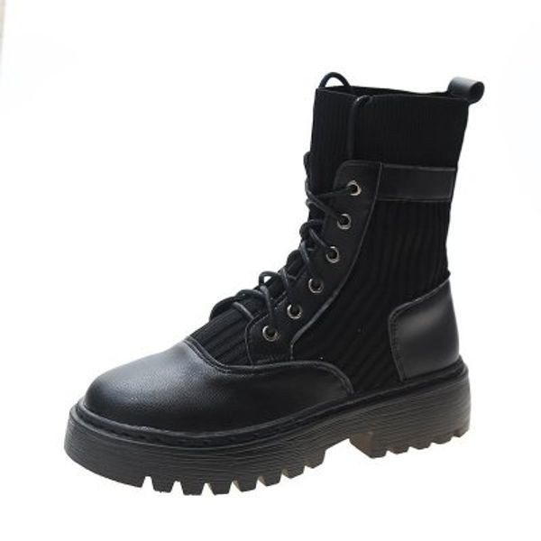 2020 autumn tide boots women's fashion wild british lace knit leather stitching large size women's boots, Black
2020 autumn tide boots women's fashion wild british lace knit leather stitching large size women's boots, Black
