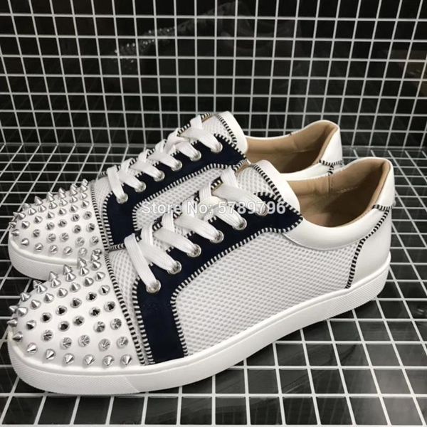 low cut red bottom white net leather sports shoes men casual flats loafers silver rivets toecap runway outdoor walking sneakers, Black
low cut red bottom white net leather sports shoes men casual flats loafers silver rivets toecap runway outdoor walking sneakers, Black