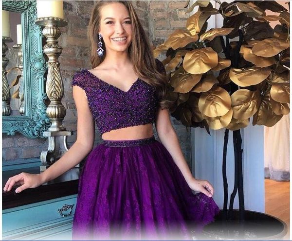 custom made a line homecoming dresses purple two pieces shiny beading lace short graduation dress party dress, Red
custom made a line homecoming dresses purple two pieces shiny beading lace short graduation dress party dress, Red