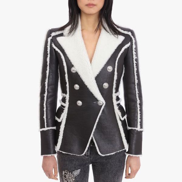 women's suits & blazers 2021 est winter designer coat classic lion buttons fur lining synthetic leather blazer jacket, White;black
women's suits & blazers 2021 est winter designer coat classic lion buttons fur lining synthetic leather blazer jacket, White;black