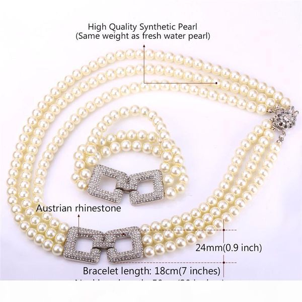 multilayer necklace stacked bracelet austrian rhinestone square charms luxury 3 layers pearl jewelry set for women, Silver
multilayer necklace stacked bracelet austrian rhinestone square charms luxury 3 layers pearl jewelry set for women, Silver