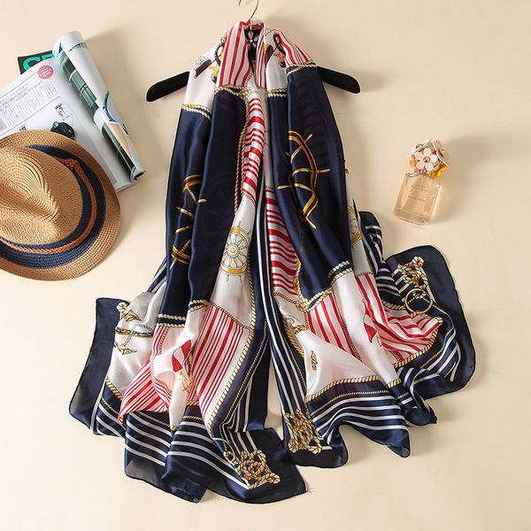 2020 classic women silk scarf female scarves ladies beach wrap chiffon shawl stripe printed sunscreen bandanna foulard muffler, Blue;gray
2020 classic women silk scarf female scarves ladies beach wrap chiffon shawl stripe printed sunscreen bandanna foulard muffler, Blue;gray