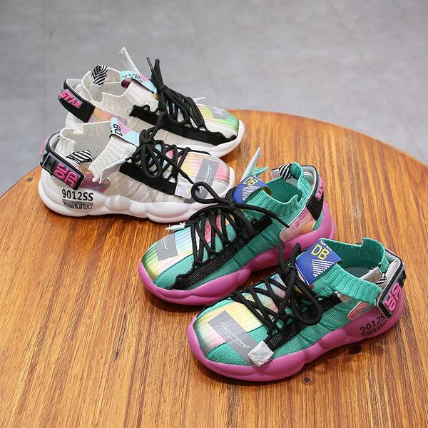 super dad socks sports girls all-match socks shoes 2020 new flying woven breathable children's sports shoes fashion, Black