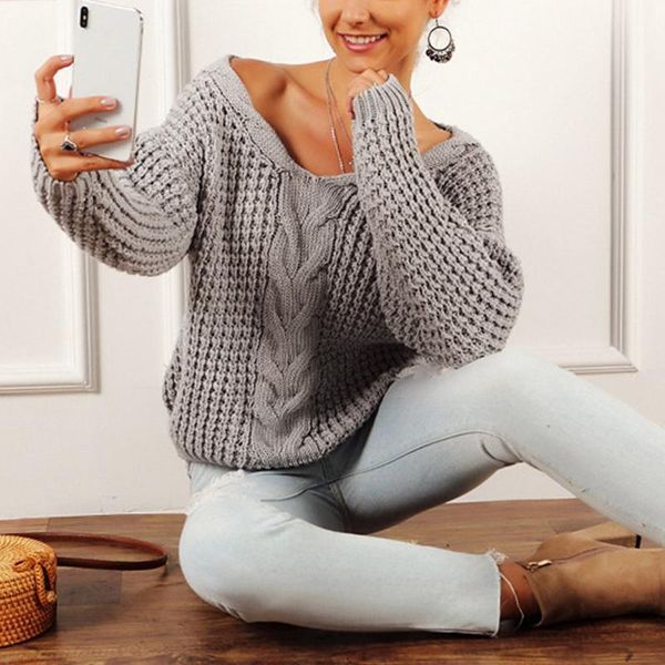 women's sweaters v-neck sweater women loose knitted pullover autumn winter casual knit femme oversized jumpers, White;black
women's sweaters v-neck sweater women loose knitted pullover autumn winter casual knit femme oversized jumpers, White;black