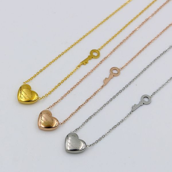 titanium steel forever love peach heart key necklace heart lock key necklace fashion jewelry clavicle, Silver