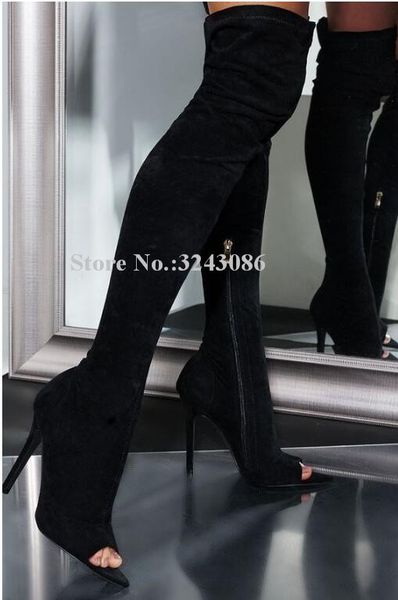 women elastic thigh high long boots fashion peep toe stiletto heel over the knee boots lady party shoes dropship, Black
women elastic thigh high long boots fashion peep toe stiletto heel over the knee boots lady party shoes dropship, Black