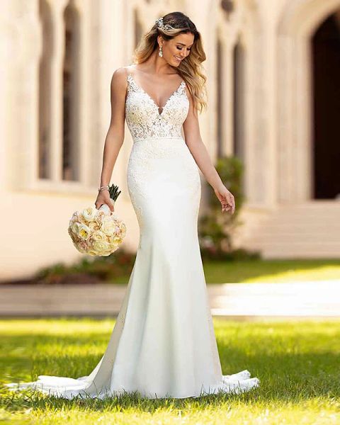 mermaid / trumpet wedding dresses v neck court train lace spaghetti strap casual vintage with, White
mermaid / trumpet wedding dresses v neck court train lace spaghetti strap casual vintage with, White