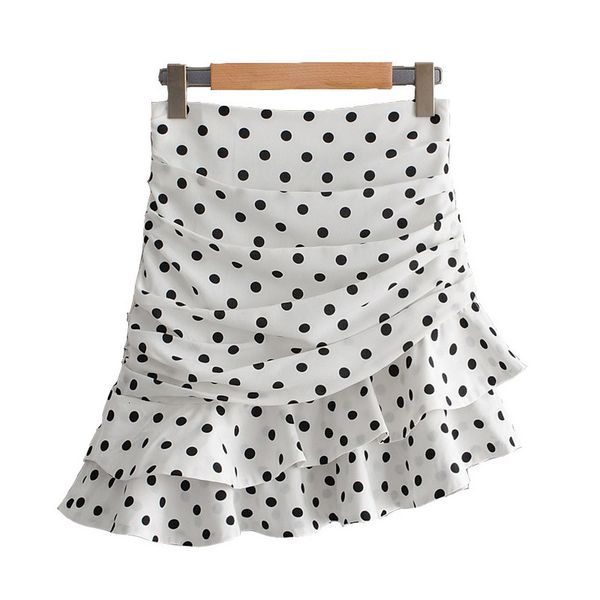 women white mini skirts ruffles black dot printed irregular back invisible zipper sml crease drop shipping
women white mini skirts ruffles black dot printed irregular back invisible zipper sml crease drop shipping