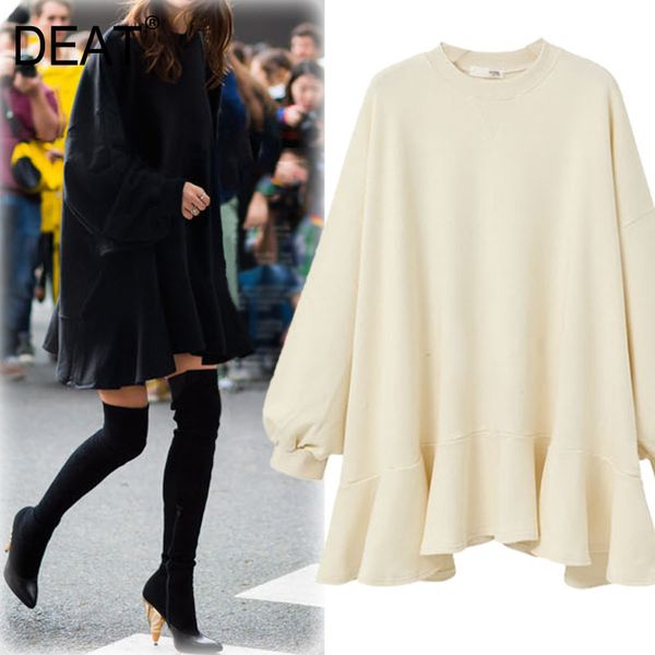 deat 2020 spring winter new fashion pullover casual women short dress solid color wild loose plus ruffled dress tc109, Black;gray
deat 2020 spring winter new fashion pullover casual women short dress solid color wild loose plus ruffled dress tc109, Black;gray