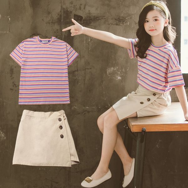 y9jmy medium and large children's girl's western style short sleeve striped t-shirt trousers skirt two-piece suit girl's skir
y9jmy medium and large children's girl's western style short sleeve striped t-shirt trousers skirt two-piece suit girl's skir