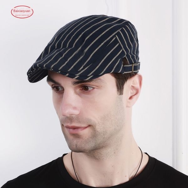 hat season thin men's striped travel cap literary youth forward beret hat beret cap, Blue;gray
hat season thin men's striped travel cap literary youth forward beret hat beret cap, Blue;gray