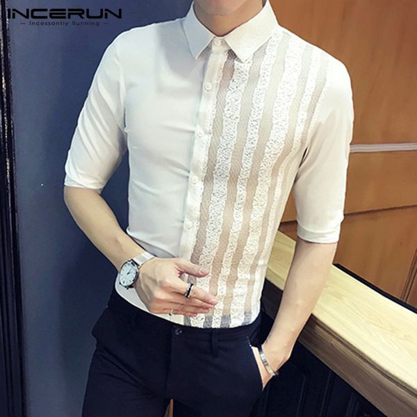 incerun fashion men dress shirt half sleeve 2020 lapel mesh striped patchwork party nightclub brand shirts streetwear chemise, White;black
incerun fashion men dress shirt half sleeve 2020 lapel mesh striped patchwork party nightclub brand shirts streetwear chemise, White;black