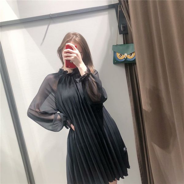 women black pleated dress spring butterfly long sleeve mini dress see through ruffled collar casual dress female vestido, Black;gray
women black pleated dress spring butterfly long sleeve mini dress see through ruffled collar casual dress female vestido, Black;gray