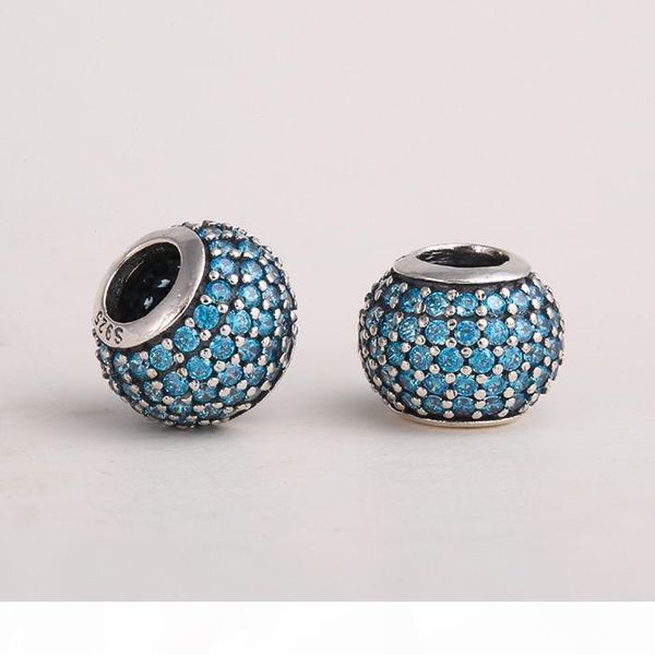 100% 925 sterling silver teal pave bead fits european designer jewelry charm bracelets, Black