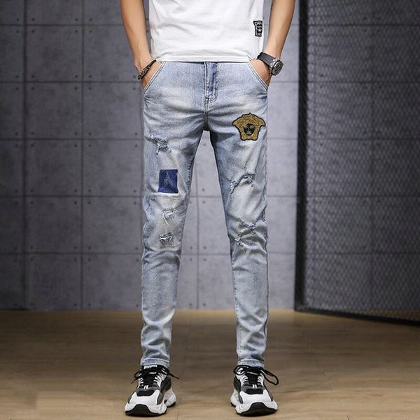 fashion mens stretchy ripped skinny biker jeans destroyed taped pencil pants denim pant vintage hole pencil trousers, Blue
fashion mens stretchy ripped skinny biker jeans destroyed taped pencil pants denim pant vintage hole pencil trousers, Blue