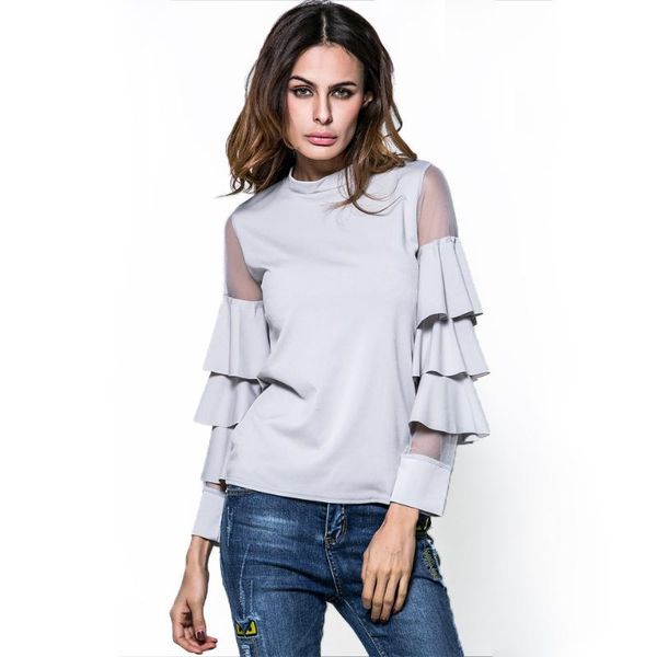 fashion women's slim fit t-shirt long sleeve flared sleeve lace crew neck working women's bottoming shirt, White
fashion women's slim fit t-shirt long sleeve flared sleeve lace crew neck working women's bottoming shirt, White