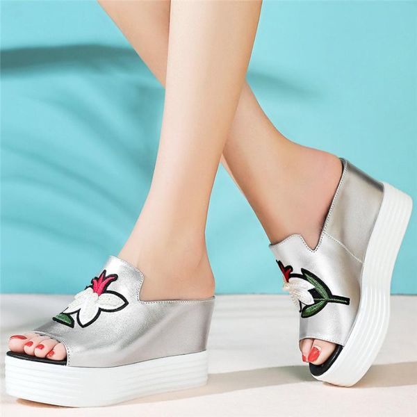 women cow leather wedges high heel slippers female open toe gladiator sandals platform pumps shoes summer flower casual shoes, Black
women cow leather wedges high heel slippers female open toe gladiator sandals platform pumps shoes summer flower casual shoes, Black
