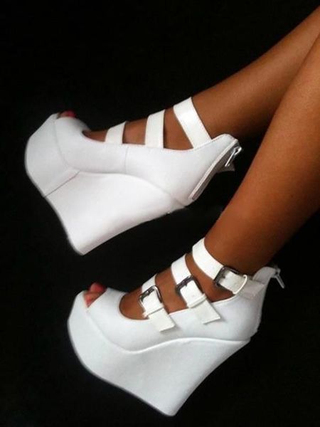 super high wedges shoes peep toe platform metal buckle women sandals solid white height increase matte leather shoes big size, Black
super high wedges shoes peep toe platform metal buckle women sandals solid white height increase matte leather shoes big size, Black