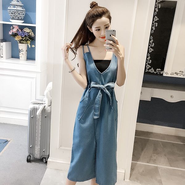 zoki v neck denim women dress fashion summer high waist spaghetti strap backless mid-calf elegant loose pockets vestido, Black;gray
zoki v neck denim women dress fashion summer high waist spaghetti strap backless mid-calf elegant loose pockets vestido, Black;gray