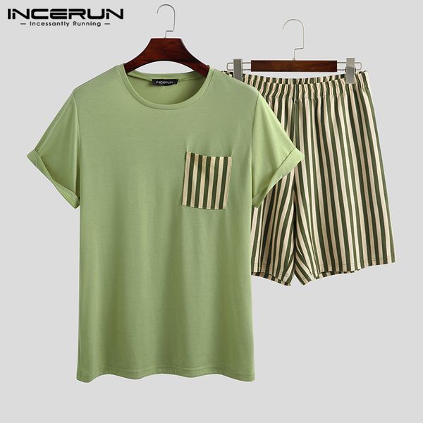 incerun summer men pajamas sets homewear striped patchwork sleepwear shorts comfortable leisure 2 pieces soft men nightwear sets, Black;brown
incerun summer men pajamas sets homewear striped patchwork sleepwear shorts comfortable leisure 2 pieces soft men nightwear sets, Black;brown