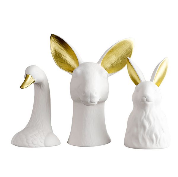 white ceramic swan rabbit roe deer head sculpture with golden ears nordic wild animals vase home decoration ornament
white ceramic swan rabbit roe deer head sculpture with golden ears nordic wild animals vase home decoration ornament