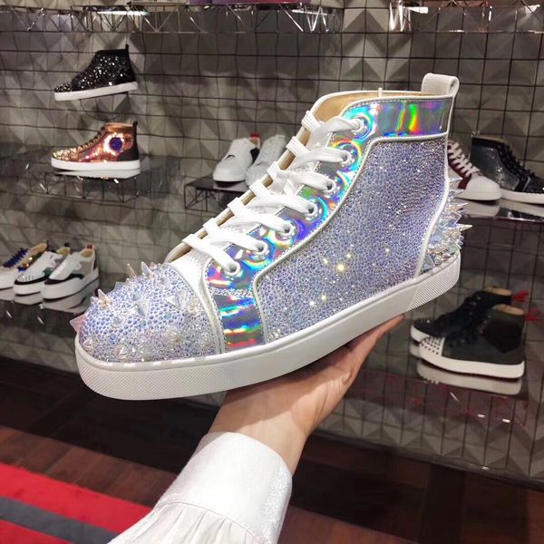 20s sliver/white-strass & pik pik spiked red bottom sneakers luxey rhinestone strass shoes mens walking flats party wedding eu35-47, Black
20s sliver/white-strass & pik pik spiked red bottom sneakers luxey rhinestone strass shoes mens walking flats party wedding eu35-47, Black