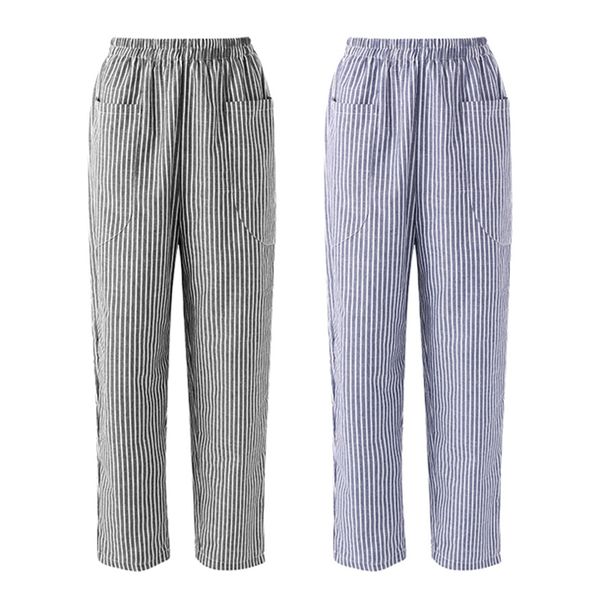 women elastic waist striped pockets loose cotton linen long harem pants casual overalls trousers, Black;white
women elastic waist striped pockets loose cotton linen long harem pants casual overalls trousers, Black;white