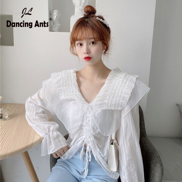 blouse woman shirts women autumn new blusas v-neck long flare sleeve loose lace up top, White
blouse woman shirts women autumn new blusas v-neck long flare sleeve loose lace up top, White