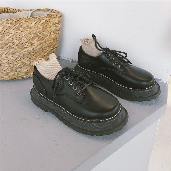 2020 fashion new fashion thick-soled lace small shoes trend british style simple casual single shoes women's sneakers, Black
2020 fashion new fashion thick-soled lace small shoes trend british style simple casual single shoes women's sneakers, Black