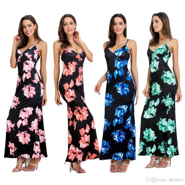 women dress summer spaghetti strap sleeveless vest flower print elegant lady sheath column waist casual long dresses skirt size s-xl, Black;gray 
women dress summer spaghetti strap sleeveless vest flower print elegant lady sheath column waist casual long dresses skirt size s-xl, Black;gray