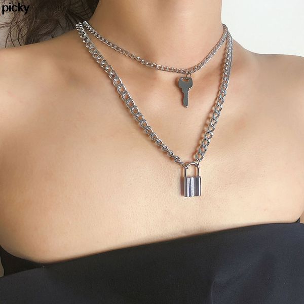 punk double layer lock necklace for women men silver color pendant chunky necklace chain on the neck gothic fashion jewelry
punk double layer lock necklace for women men silver color pendant chunky necklace chain on the neck gothic fashion jewelry