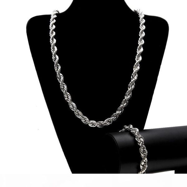 mens hip hop gold twist chain necklace fashion gold silver twist chain bracelet necklace jewelry set