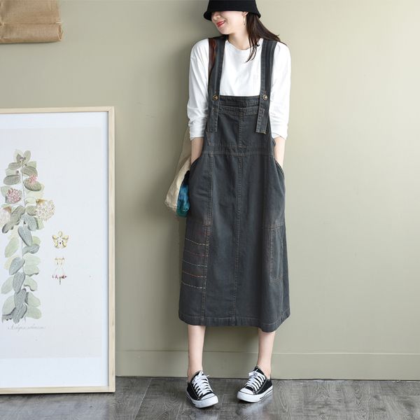 casual dresses johnature denim women clothing patchwork 2021 summer pockets sleeveless embroidery loose vintage dress, Black;gray
casual dresses johnature denim women clothing patchwork 2021 summer pockets sleeveless embroidery loose vintage dress, Black;gray