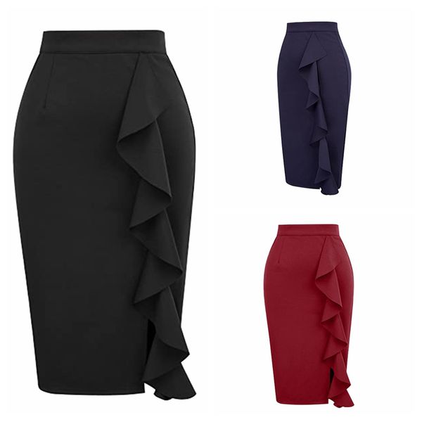 women's elastic waist ruffled hem split skirt red summer women skirt high waist plus size elastic short, Black
women's elastic waist ruffled hem split skirt red summer women skirt high waist plus size elastic short, Black