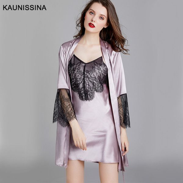 women's sleepwear 2pcs set women silk satin summer nightgown robe sets soft long sleeve loose lace night dress kimono homewear suit, Black;red
women's sleepwear 2pcs set women silk satin summer nightgown robe sets soft long sleeve loose lace night dress kimono homewear suit, Black;red