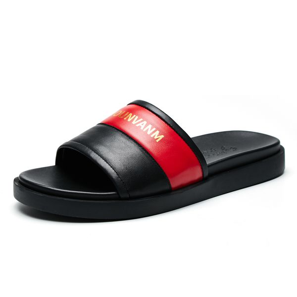 genuine leather slippers male summer outer wear sandals men soft outdoor fender summer men genuine leather slippers, Black
