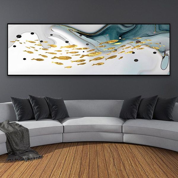 

Modern Abstract Ocean Art Posters and Prints Golden Fish Pictures Painting Wall Art for Living Room Home Decor (No Frame)