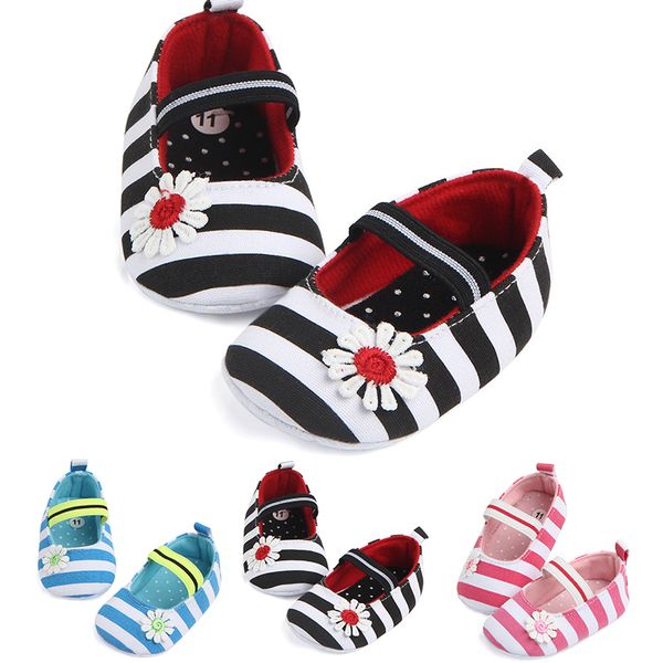 Newborn To 18m Infant Baby Girl Soft Crib Shoes Moccasin Prewalker Soft Sole Shoes Striped Flower Casual Infant First Walkers