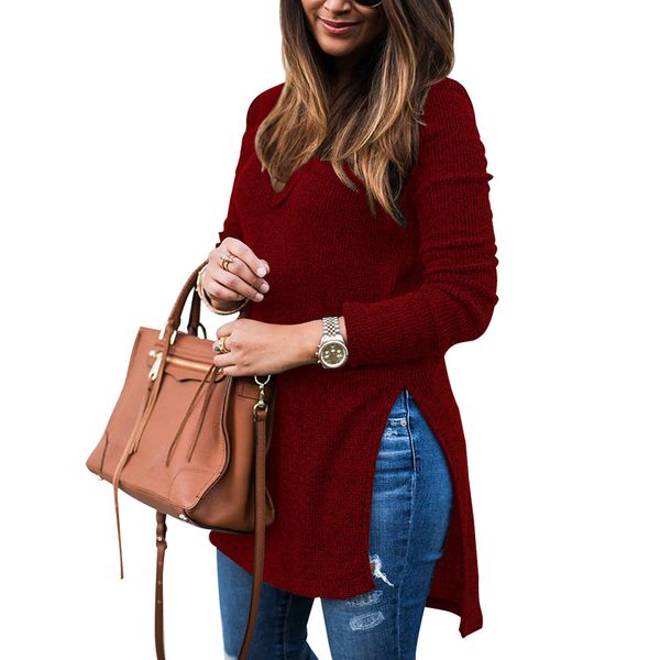 women knitted sweater solid color deep v neckline side split jersey mujer invierno 2020 long sleeve casual streetwear pullover, White;black
women knitted sweater solid color deep v neckline side split jersey mujer invierno 2020 long sleeve casual streetwear pullover, White;black