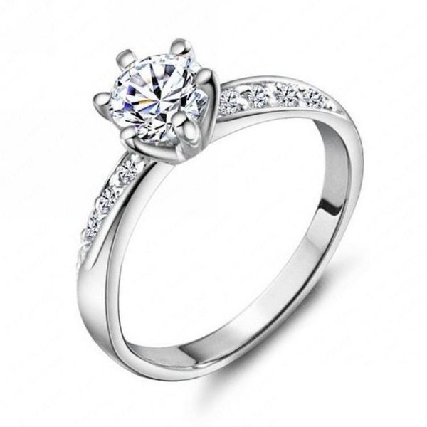 

обручальное кольцо классического дизайн real платиновое покрытие 6 сохатых 0.5ct моделируемого алмазного promise кольца для женщин freeshipp, Silver