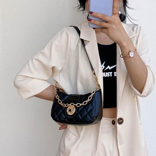 youth ladies simple versatile bag women lattice pattern handbags lady pu leather chain daily shoulder totes bags