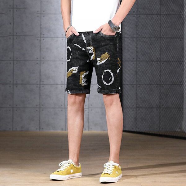 straight denim shorts painted pattern men new fashion elastic distressed shorts casual slim fit vintage ripped jeans short jean shorts, Blue
straight denim shorts painted pattern men new fashion elastic distressed shorts casual slim fit vintage ripped jeans short jean shorts, Blue