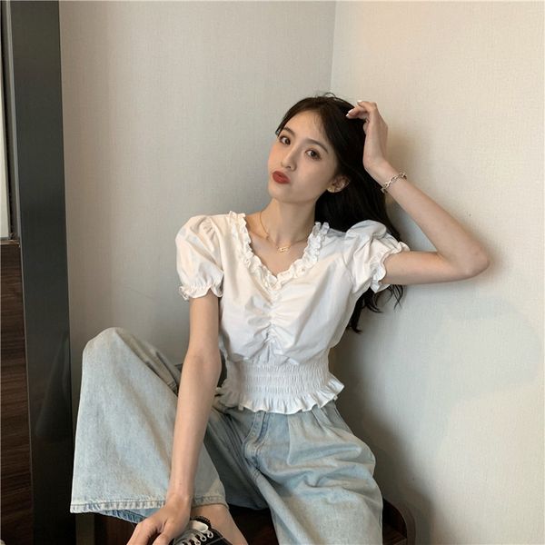 2020 summer new lace bubble sleeve all-match flounced short lace shirt waist shirt, White
2020 summer new lace bubble sleeve all-match flounced short lace shirt waist shirt, White