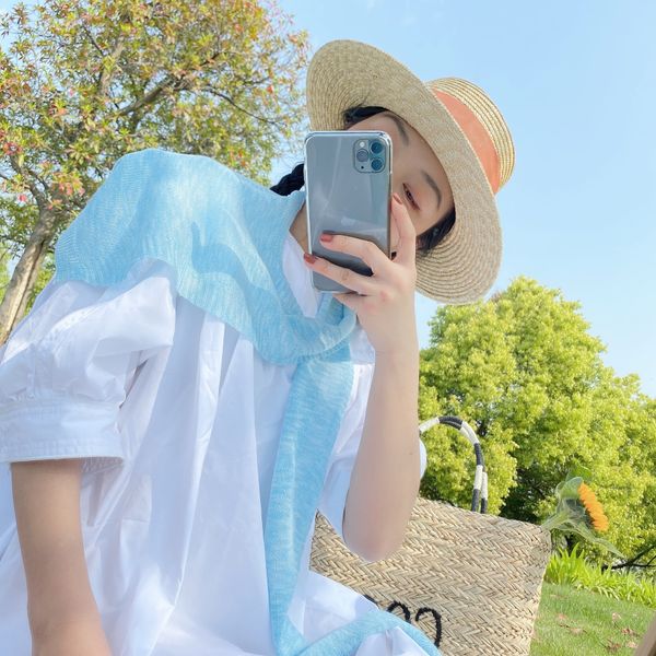 knitted striped women's sunscreen silk scarf shawl shoulder knotting shawl thin ice silk scarf all-match decoration, Blue;gray
knitted striped women's sunscreen silk scarf shawl shoulder knotting shawl thin ice silk scarf all-match decoration, Blue;gray