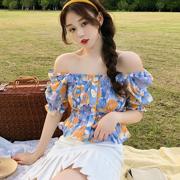 summer colored floral print square collar single-breasted blouses sweet short puff sleeve shirts for women, White
summer colored floral print square collar single-breasted blouses sweet short puff sleeve shirts for women, White