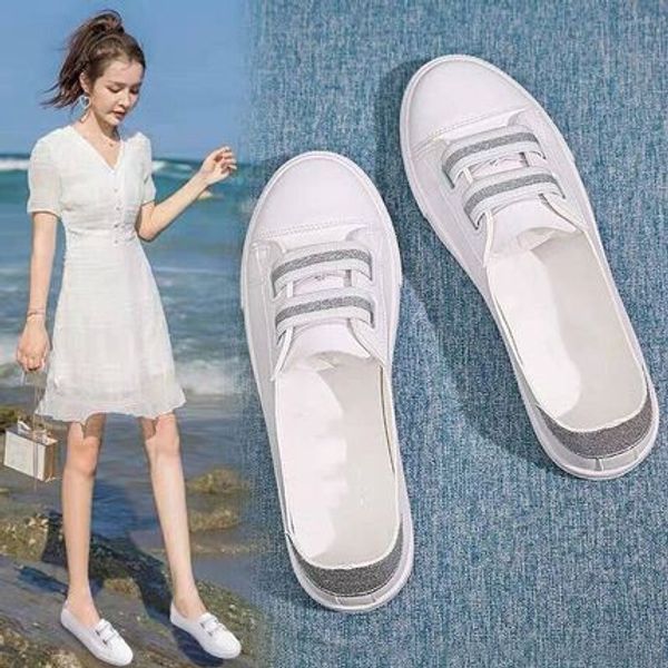 shallow mouth white shoes female 2020 summer new tide shoes korean summer white wild breathable one pedal lazy, Black