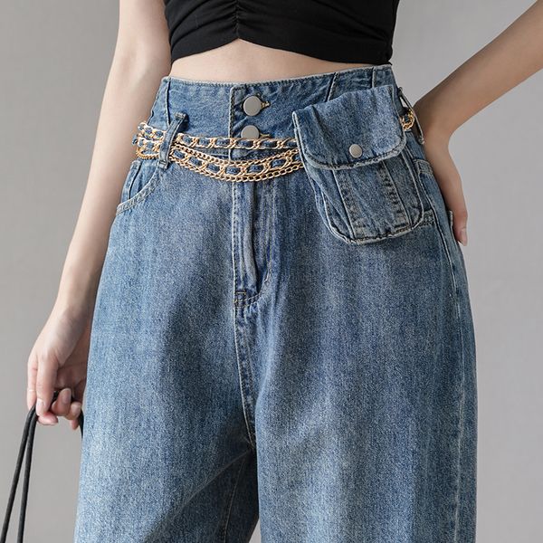 women's jeans fall 2020 thin high waist jeans fashion chain waist bag loose old pants, Blue
women's jeans fall 2020 thin high waist jeans fashion chain waist bag loose old pants, Blue