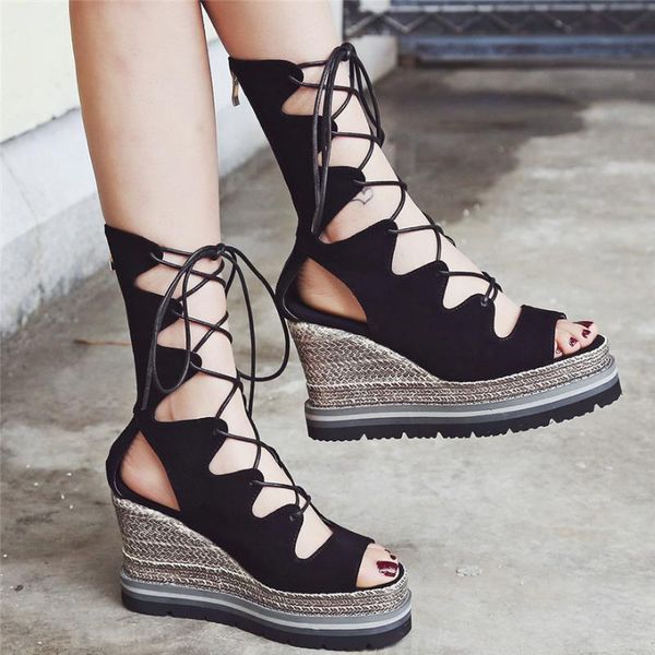 summer casual shoes women lace up straps genuine leather gladiator sandals female open toe wedges high heel platform pumps shoes, Black
summer casual shoes women lace up straps genuine leather gladiator sandals female open toe wedges high heel platform pumps shoes, Black