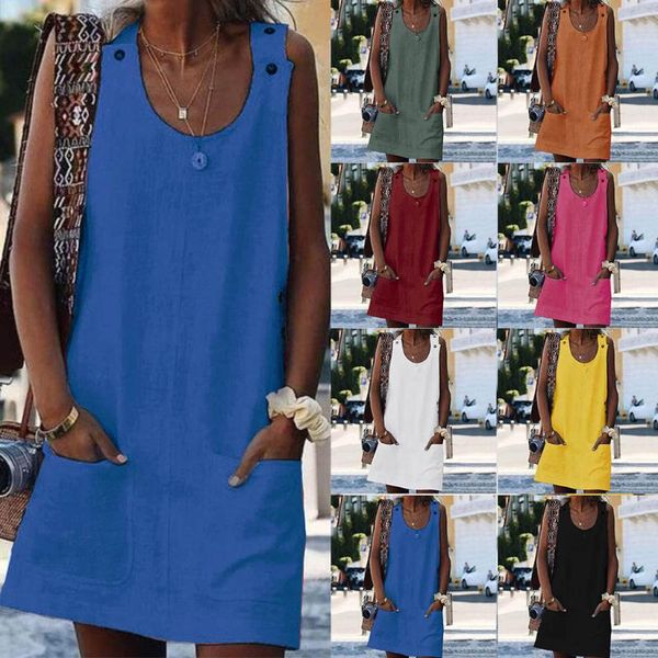 summer sleeveless vest mini dress women o-neck dresses shift daily casual button plain sleeveless pocket bohemian dress, White;black
summer sleeveless vest mini dress women o-neck dresses shift daily casual button plain sleeveless pocket bohemian dress, White;black