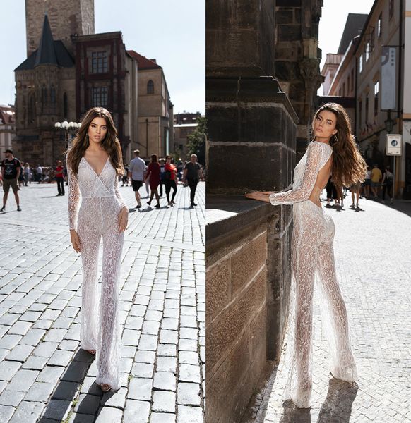 new bohemian wedding jumpsuits long sleeve lace appliqued deep v neck beaded julie vino bridal dress wedding gowns vestidos de novia, White
new bohemian wedding jumpsuits long sleeve lace appliqued deep v neck beaded julie vino bridal dress wedding gowns vestidos de novia, White